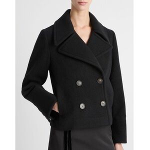 Double Breasted Crop Boiled Wool Peacoat